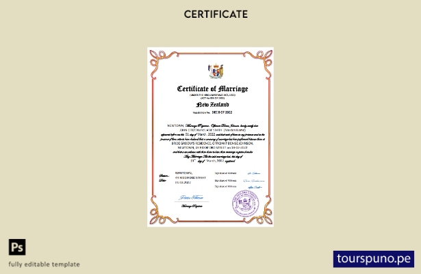 listo para imprimir certificado de matrimonio de Nueva Zelanda Plantilla en Word